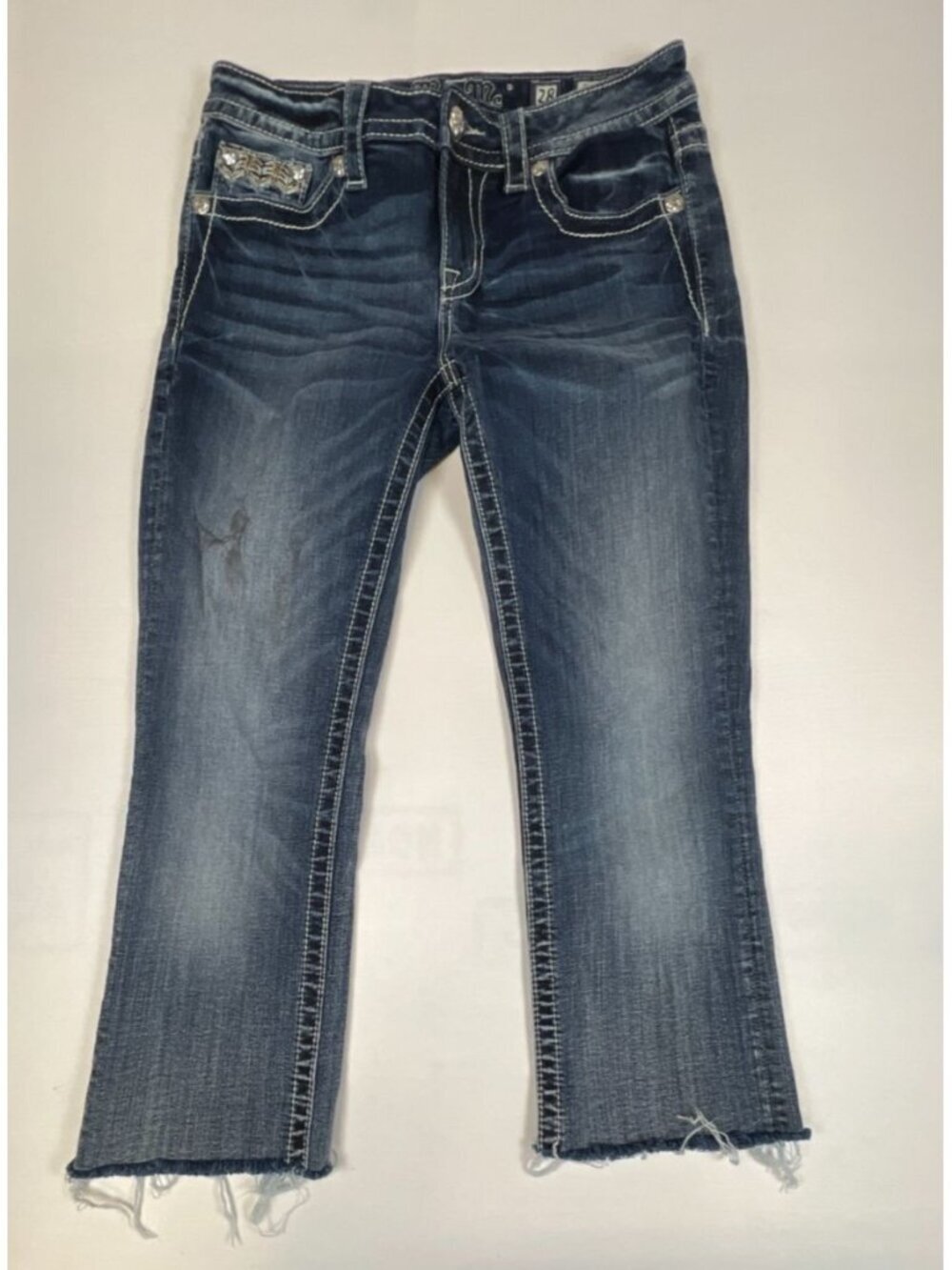 Miss Me Women 28 Blue Mid Rise Slim Boot Embroidered Sequin Denim Jeans